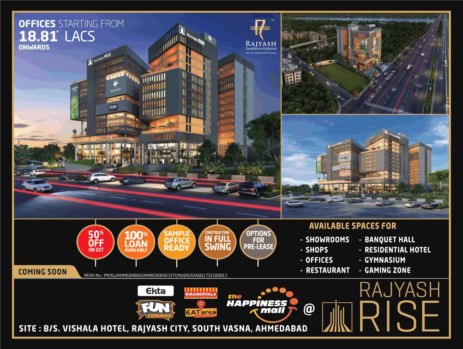 Book offices @ Rs. 18.81 Lacs at Rajyash Rise in Ahmedabad